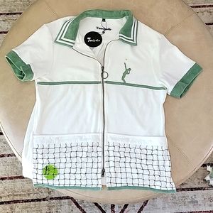 NWT Tombolo Fault One Tennis Cabana Shirt unisex Size Medium Zip Up Front ivory